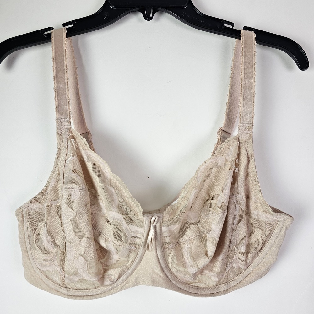 Wacoal Top Tier Lace Cup Bra 36DD Beige 855223 Full Figure Semi Sheer Underwire